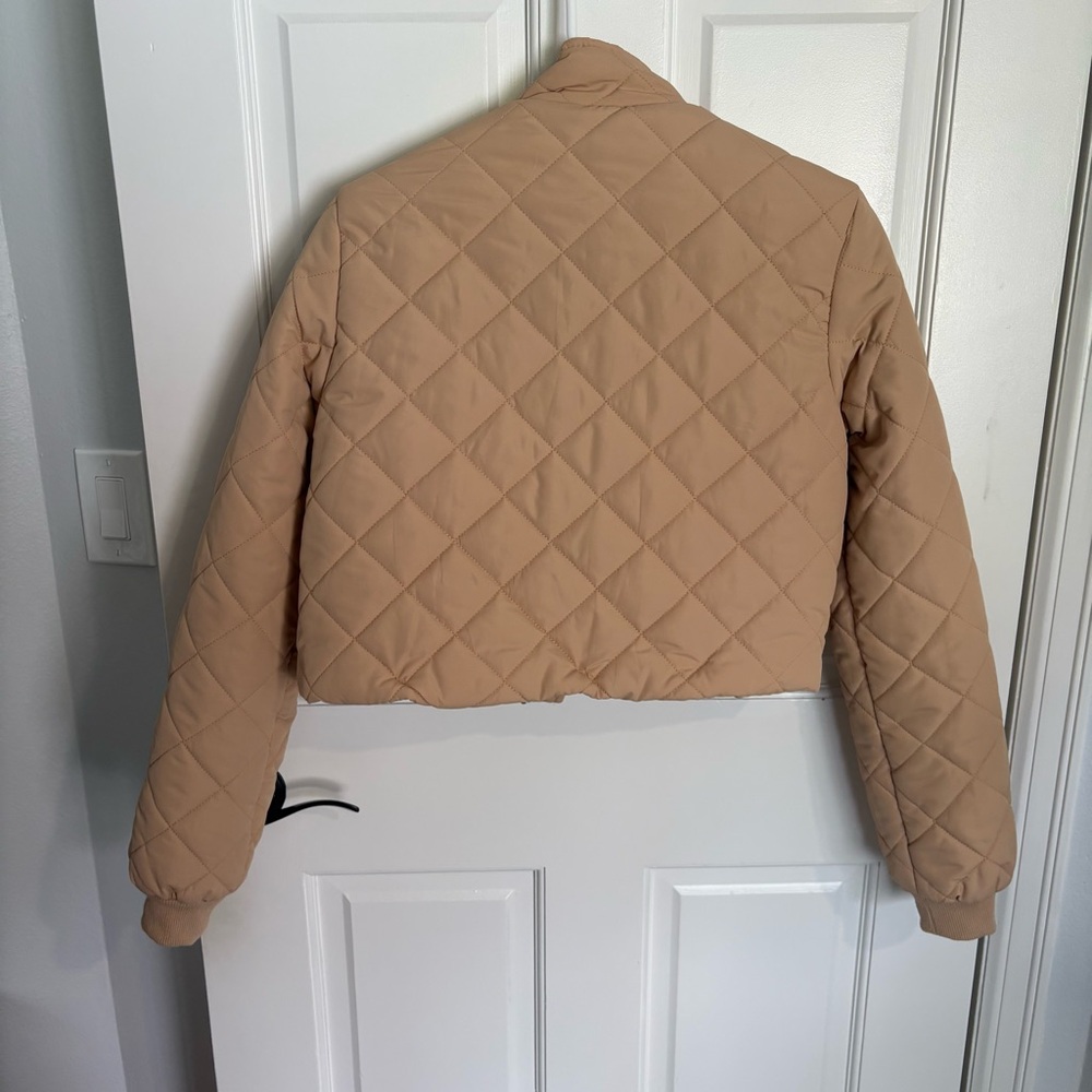 Princess Polly Lucia Quilted Puffer Jacket Cropped Outerwear Coat Beige Tan - Picture 8 of 12